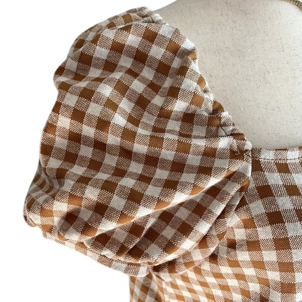Madewell Gingham Jacquard Square-Neck Puff-Sleeve Top